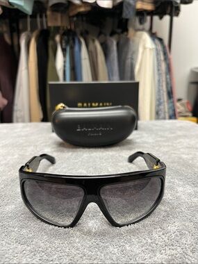 Balmain Paris B-Escape Black Shield Sunglasses with Gold Accents